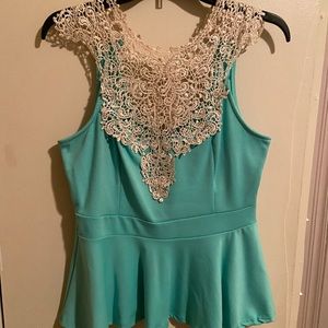 *SOLD* Blue peplum with Lace Top